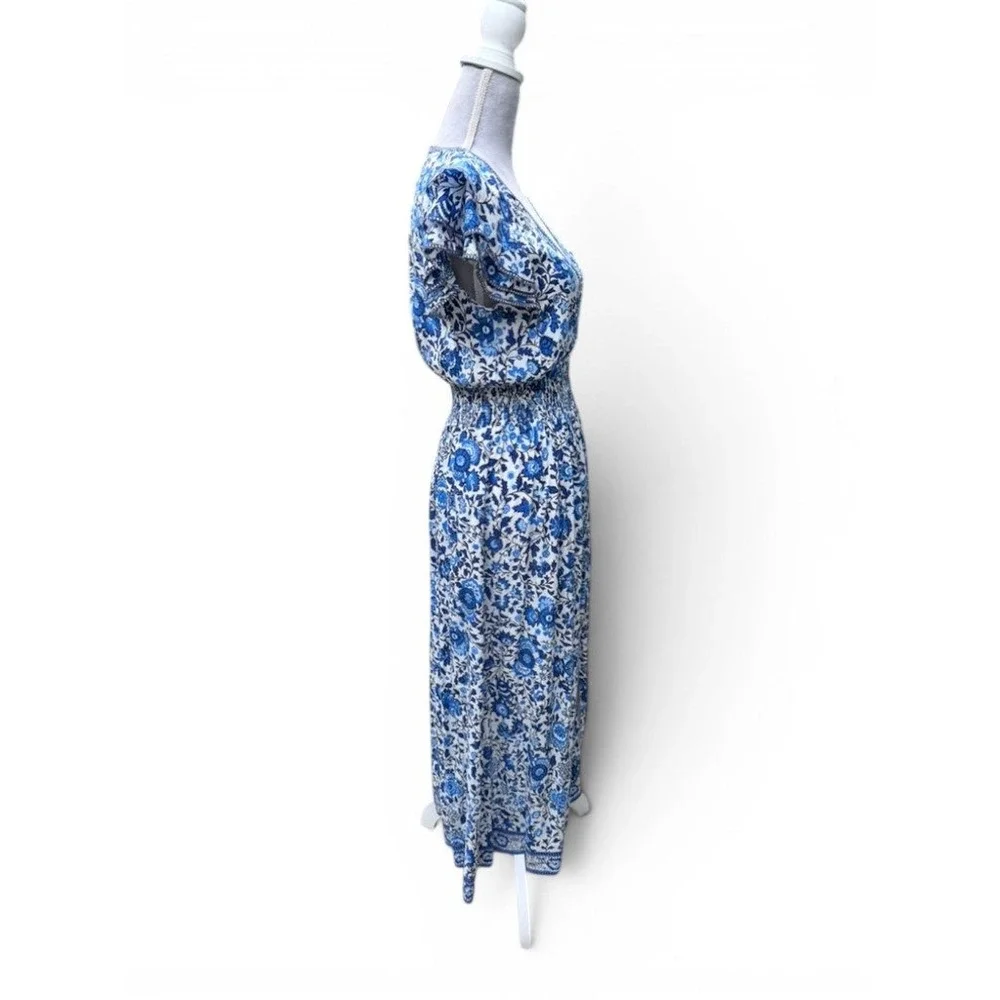 Poupette St Barth Dress Womens S White Blue Boho Chic Floral Coastal Romantic - Picture 7 of 8